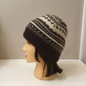 GAP 100% Lambswool Knitted  Beanie Hat One Size Brown Beige Ornament